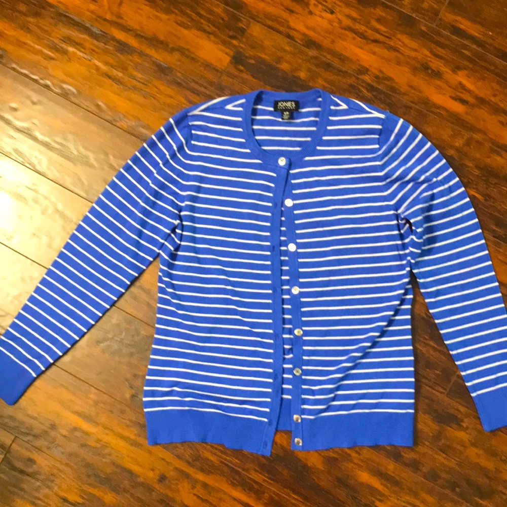 Jones New York, blue Strip button up sweater